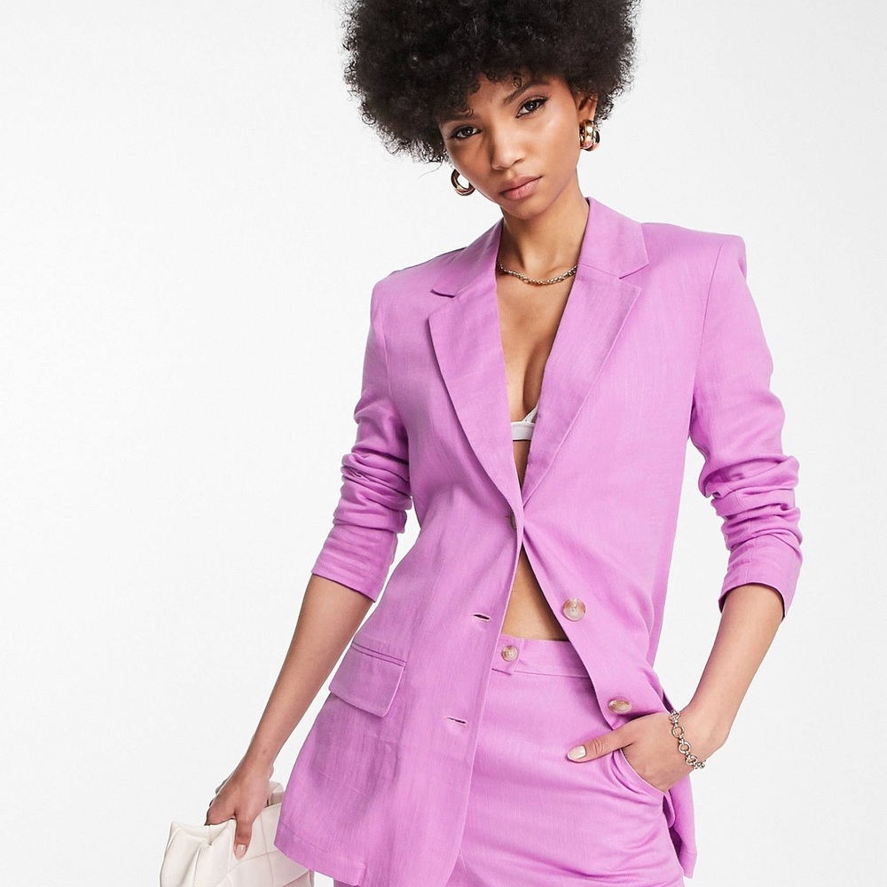 ASOS Linen Slim Straight Blazer Purple Sz 4
